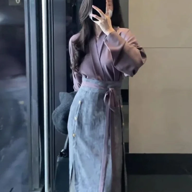 

2024 Autumn New Chinese Style Women's Clothing Horse Faced Skirt Hanfu Artistic Half Skirt Slimming and Stylish Two-piece Set