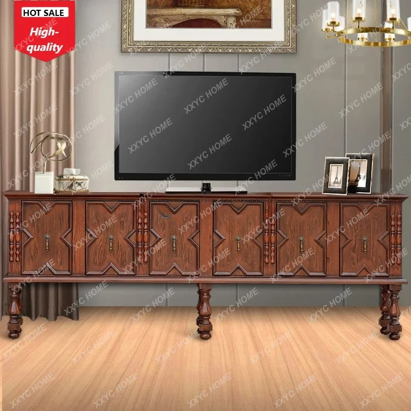 

L Retro Solid Wood TV Cabinet Style Storage Cabinet Living Room Storage High Leg Side Cabinet