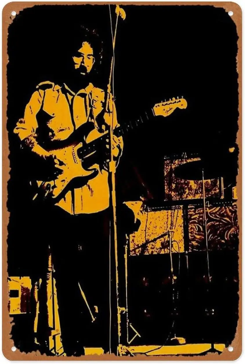 Vintage Metal Sign - Jerry Garcia On Stage C1971-8x12 Inch Wall Art for Garage, Man Cave, Game Room, Coffee House Or Home Bar De
