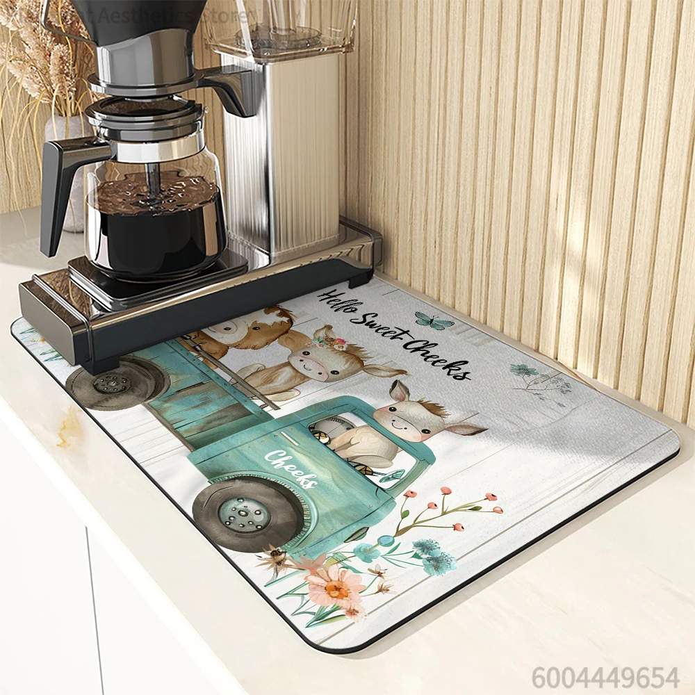 Coffee Mat Watercolor Flowers Absorbent Draining Dish Drying Mat Dry Bathroom Tableware Hide Stain Rubber Backed Absorbent Mat