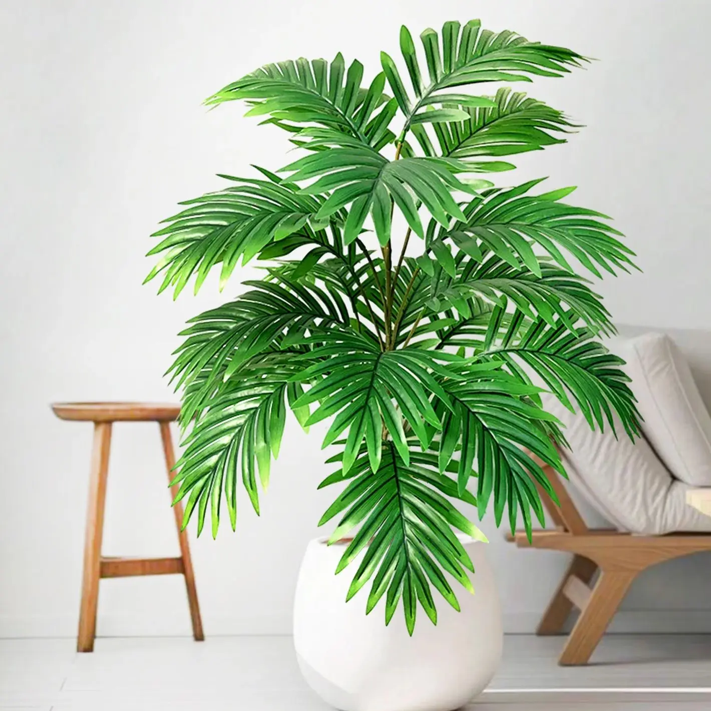 60-120cm Large Artificial Palm Tree Tropical Fake Plant Green Plastic Palm Leaf Branches Suitable for Home Garden Decoration