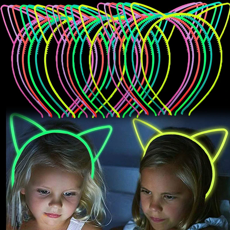 1pc Fluorescent Hair Hoop Plastic Headband Glow in The Dark Party Supplies Photo Booth for Birthday Wedding Decor Baby Shower