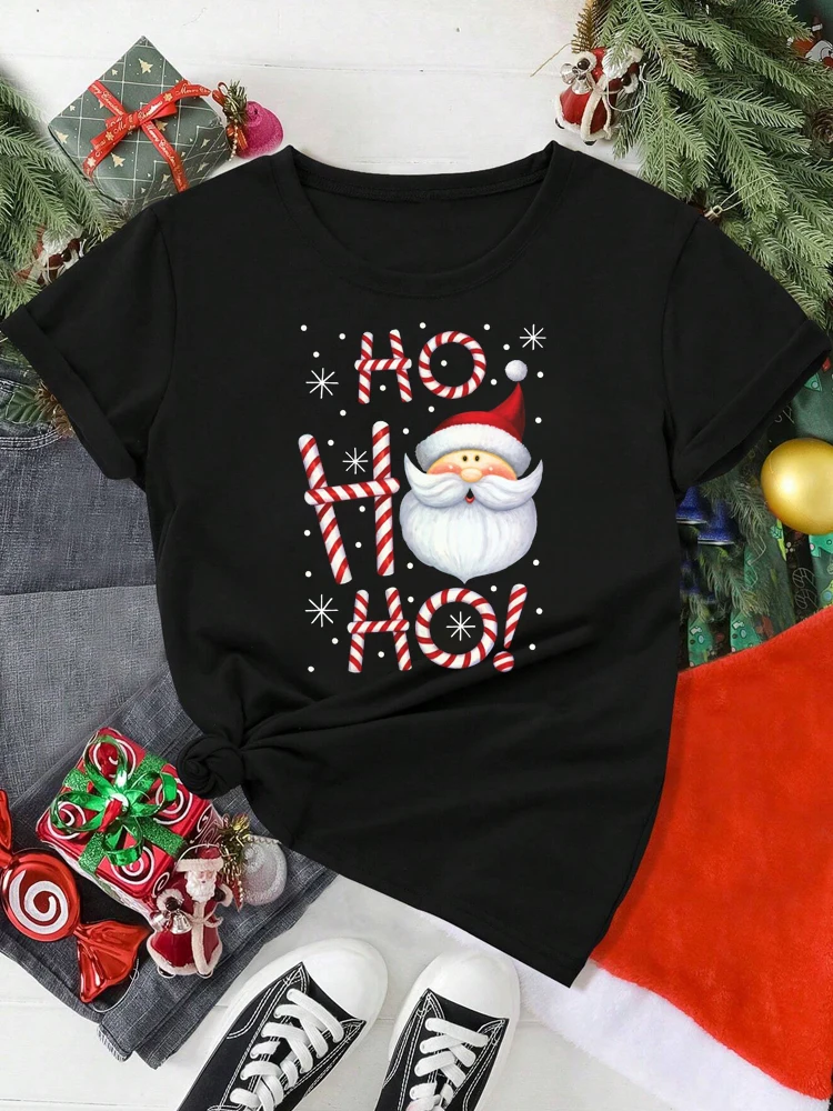 Women T Shirt Christmas Santa Claus Top Tee Streetwear Graphic Printed Tshirts Harajuku Casual Short Sleeve Female T-shirt