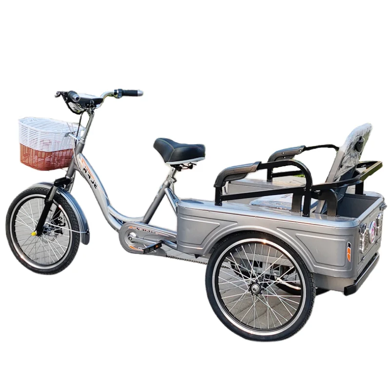 Electric Cargo Tricycle For Women With Passenger Seat 250w 48v Fashion Parents Child Electric Bike For Adults With Basket