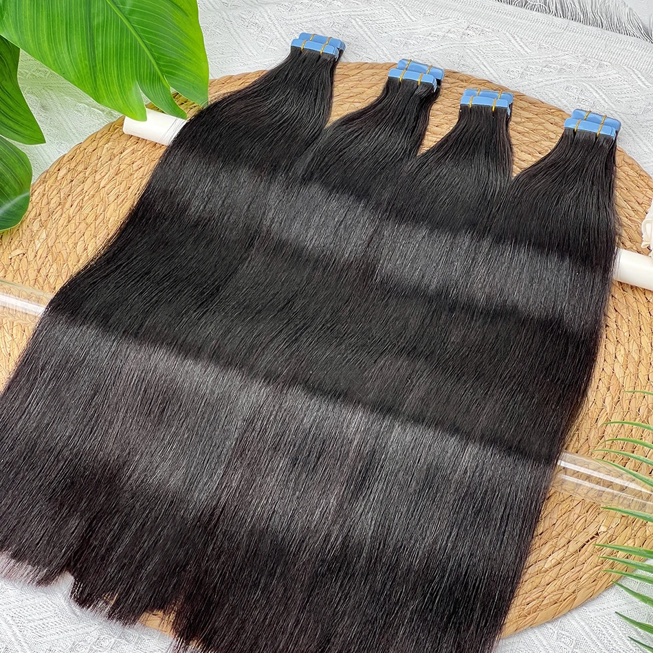 

Double Drawn Straight PU Tape In Hair Extensions Invisible Seamless PU Skin Weft Hand Tied Adhesives 4x0.8 cm 100% Human Hair