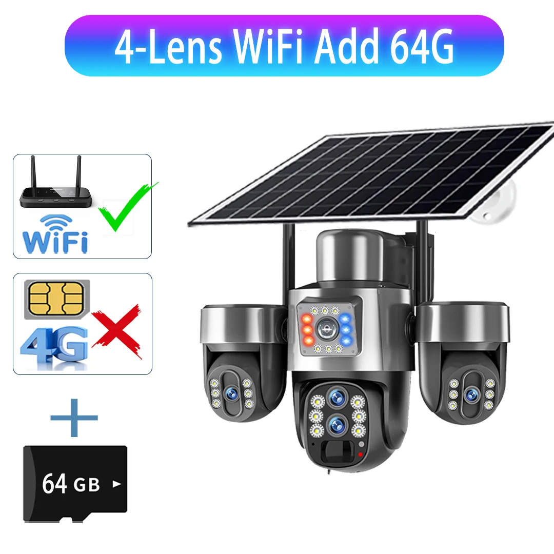4 Lens 10X Optische Zoom Solar Camera Buiten 20MP Buiten 3 PTZ Schermen 4G Sim Wifi Beveiligingscamera's Auto Tracking CCTV Camera V380
