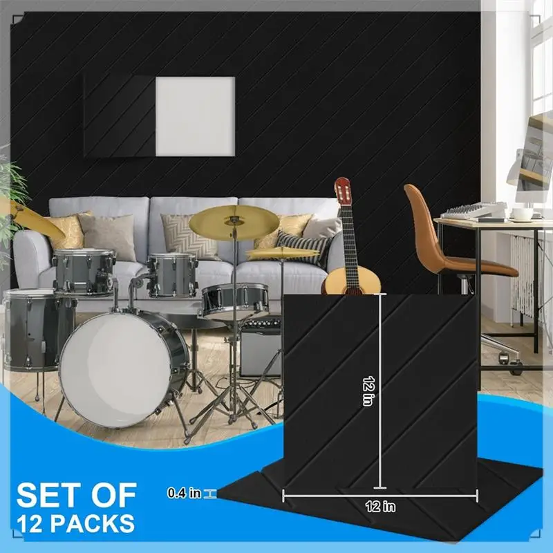 

12 Pack Soundproof Foam Panels 12X12x0.4 Inch, Self Adhesive Acoustic Foam Panels For Acoustic Treatment