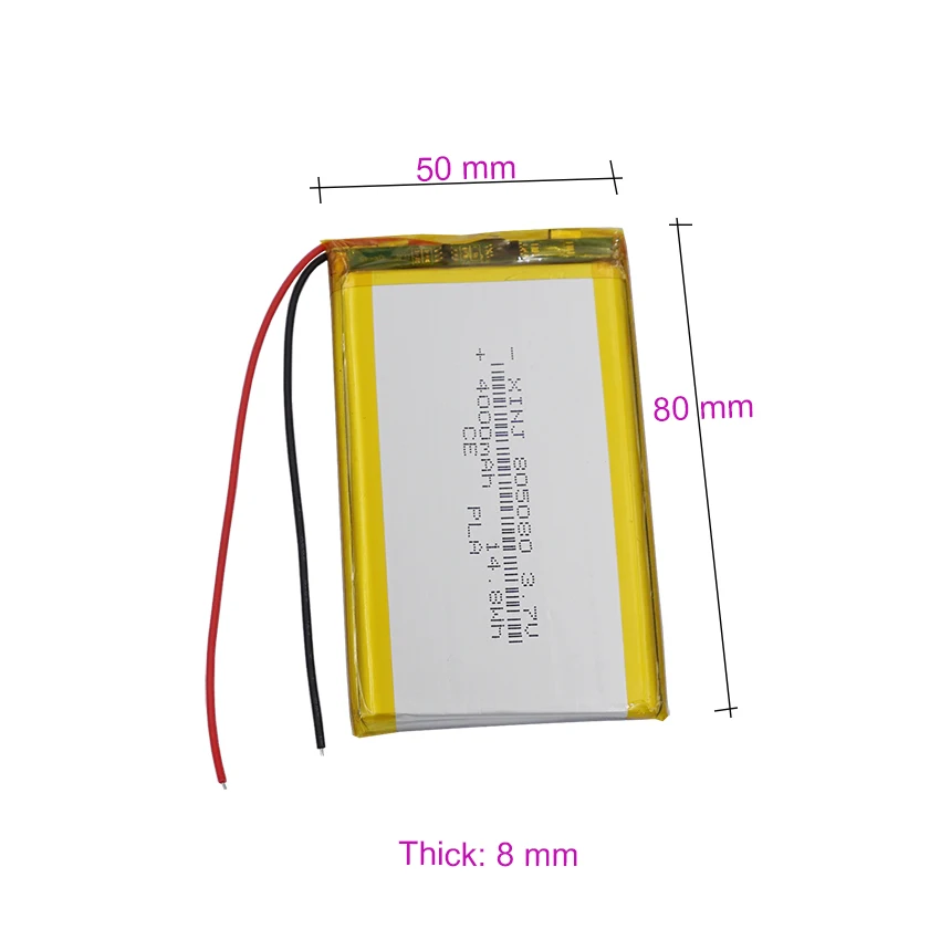 3.7V 4000mAh 14.8Wh Rechargeable Li Lithium Battery 805080 Lipo For GSP DashCam Car Camera e-book Bluetooth Speaker Tablet PC