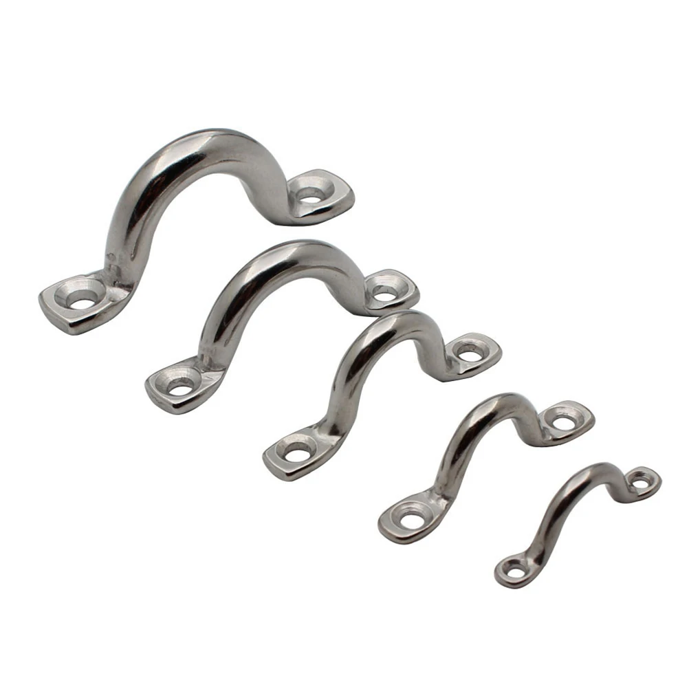 

10pcs Yacht Bow Handle Stainless Steel Boat Handles Durable Large Bearing Eye Loop Saddle Clip Bimini Pad Plate Staple Ring Hook