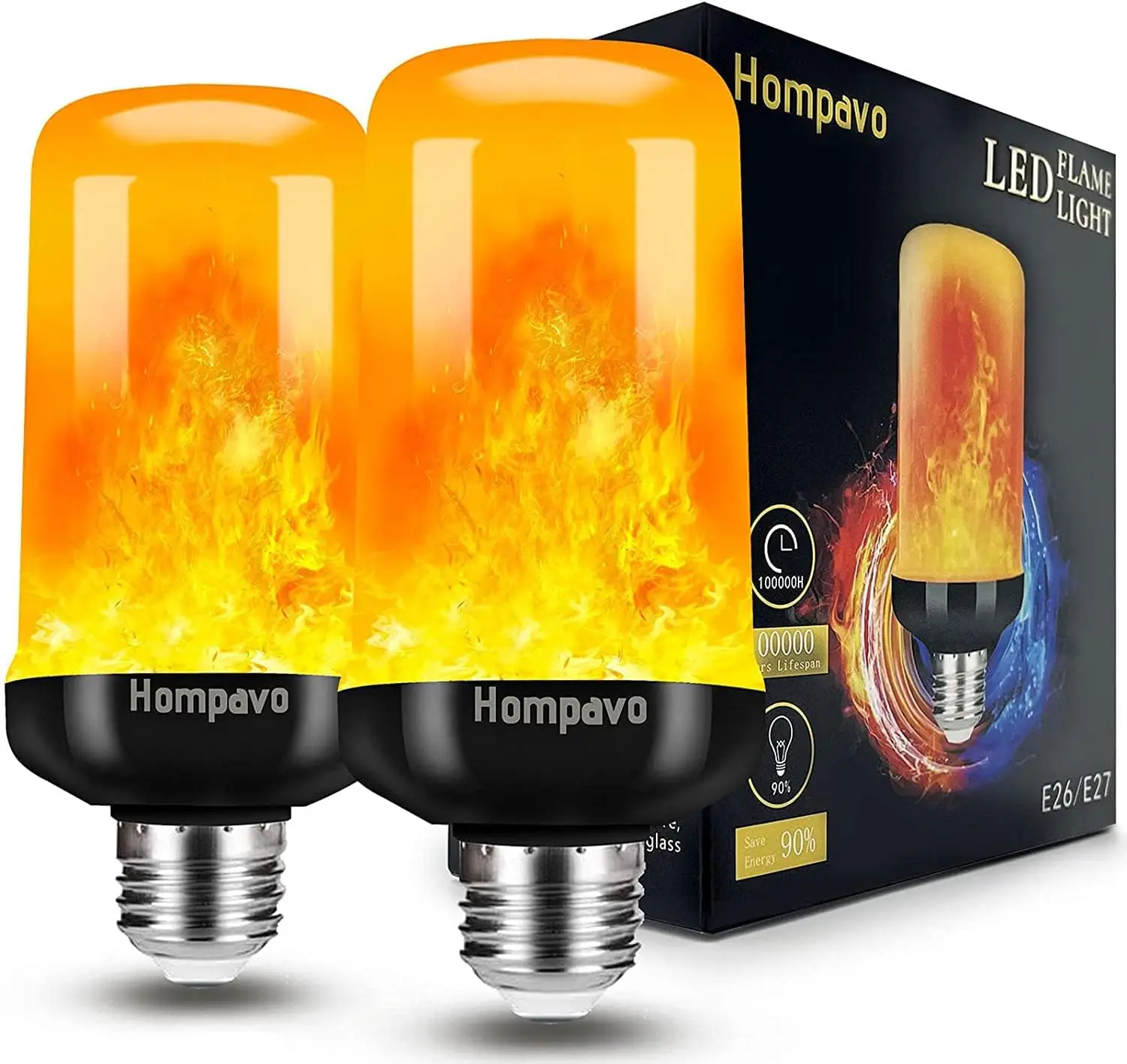 

LED Flame Light Bulbs, 4 Modes Flickering with Upside Down Effect, E26/E27 for Halloween Christmas Party Indoor Outdoor - 2 Pack