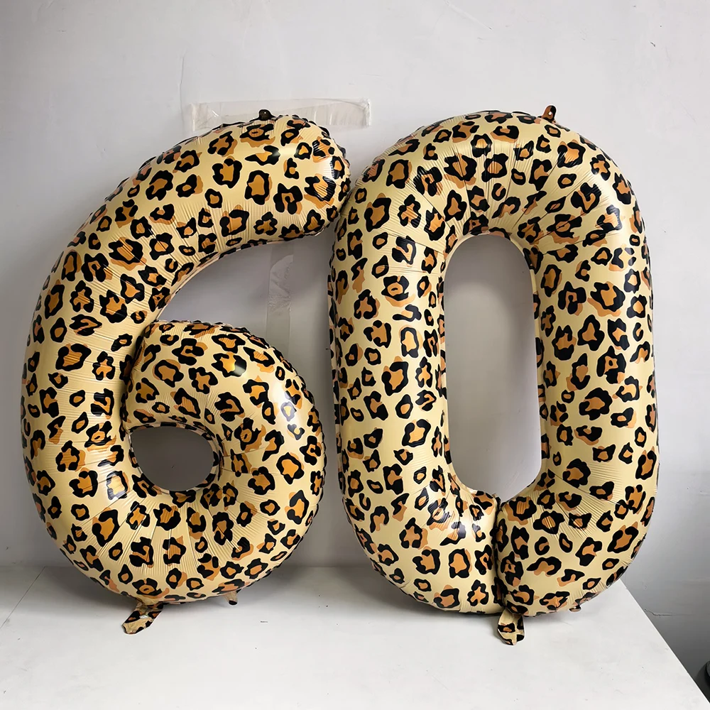 32Inch Leopard Print Number Balloon 0-9 Cheetah Print Foil Balloons for Wild One Safari Birthday Animal Print Party Decorations view 6