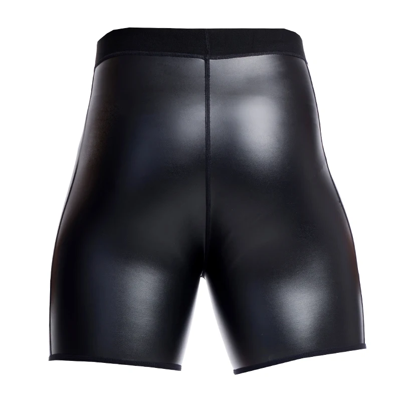 Men elastic waist shapers leather shorts, glossy, slimming, Hip-hop punk style, motorcycle, windproof and waterproof tight pants