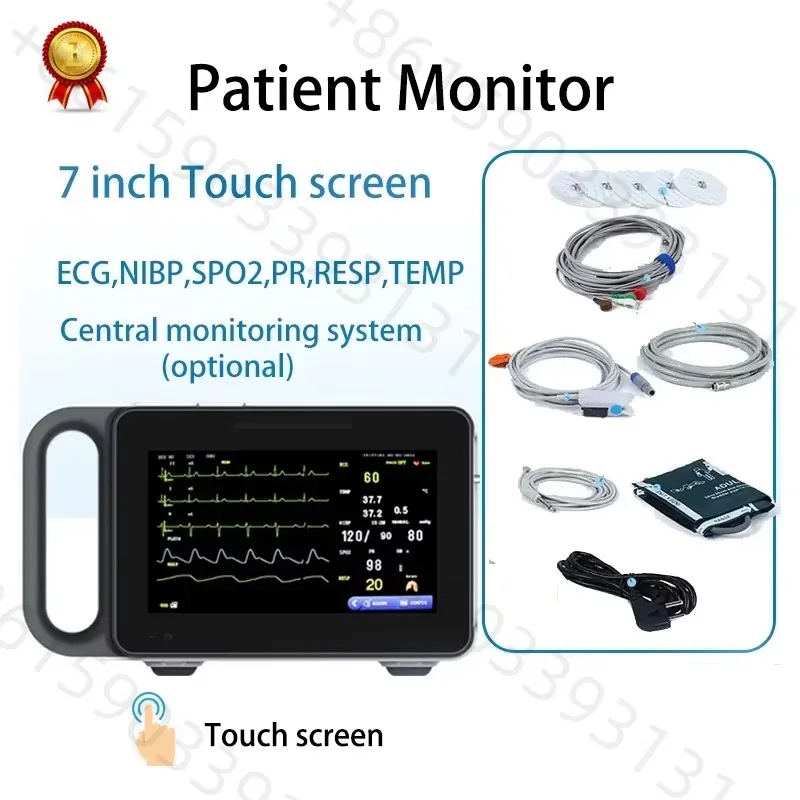 7/ 8/10 inch screen human/Vet use  portable 6-parameter monitor ECG/NIBP/PR/SPO2/RESP/TEMP patient monitor vital signs monitor