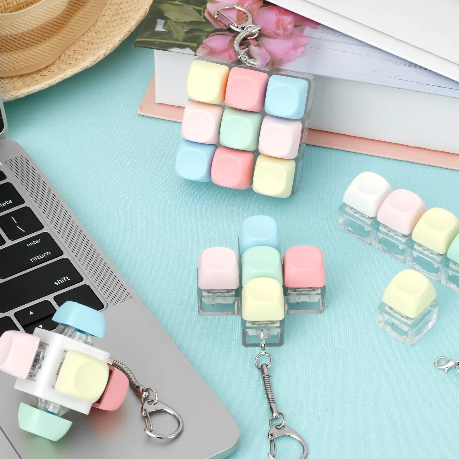 

5Pcs Keyboard Fidget Toy Keychain Stress Relief Toys Finger Button Game Antistress Keycap Key Button Toy Stress Relief for Adult