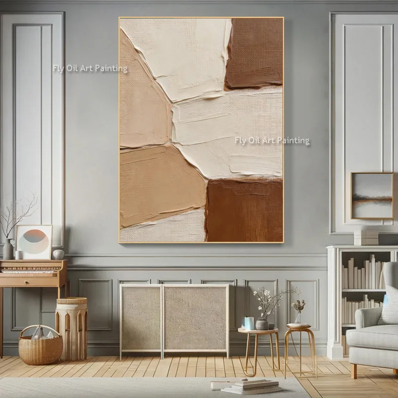 

Simple Design Beige Brown Wall Art Decor For Home Abstract Handmade New Home Wall Items Large Grey Beige Canvas Oil Painting