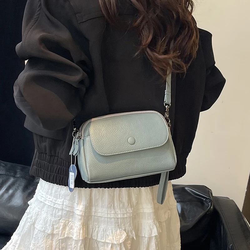 

100% Cowhide New Vintage Crossbody Cell Phone Solid Color Small Shoulder Bag Messenger Bags Fashion Daily Use For Women HandBags