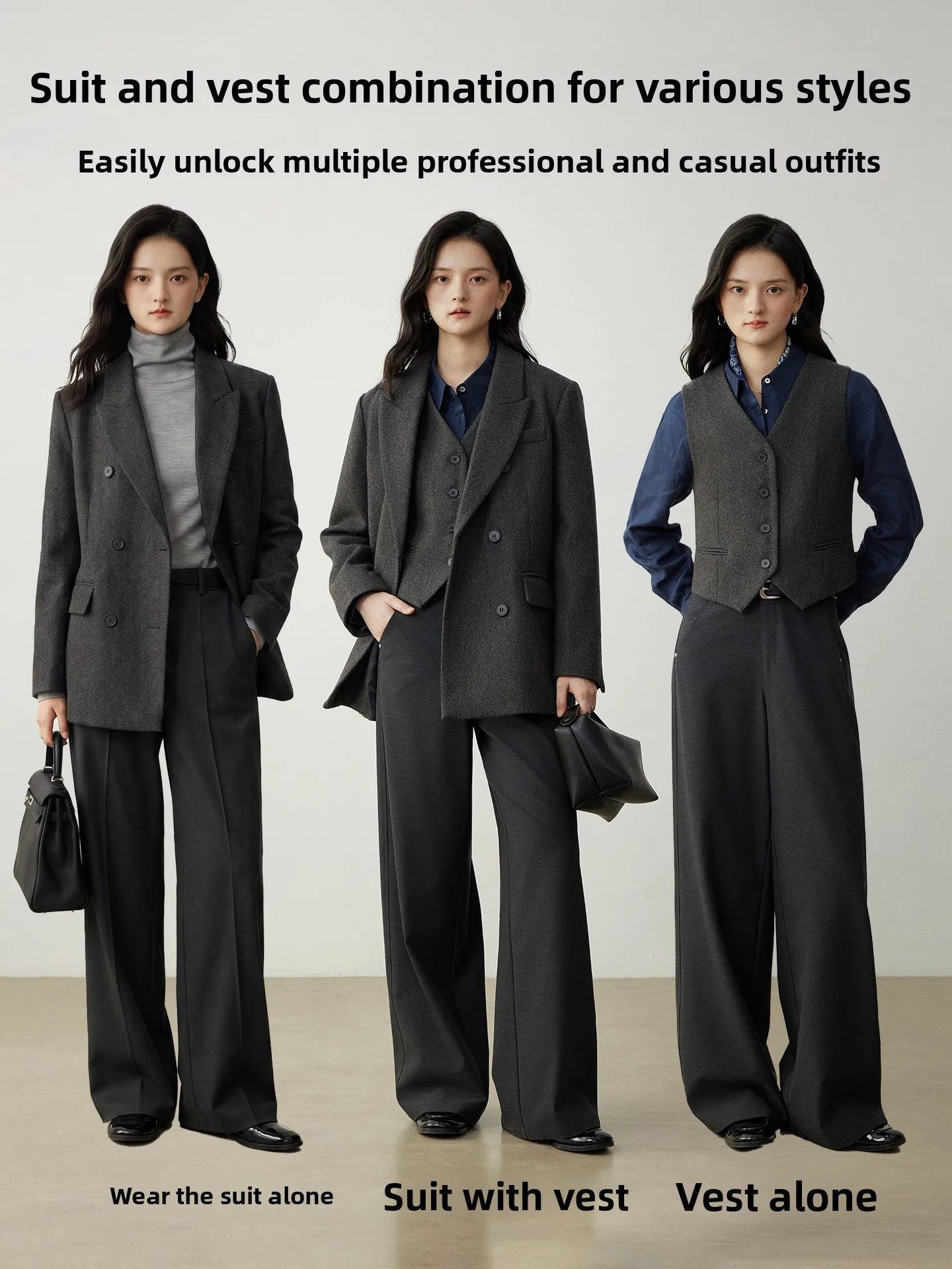 Yake Home 100 Woolen Suit Vest Commute Professional Women's Vest Layering Fashion Autumn Short V-Neck Single Button