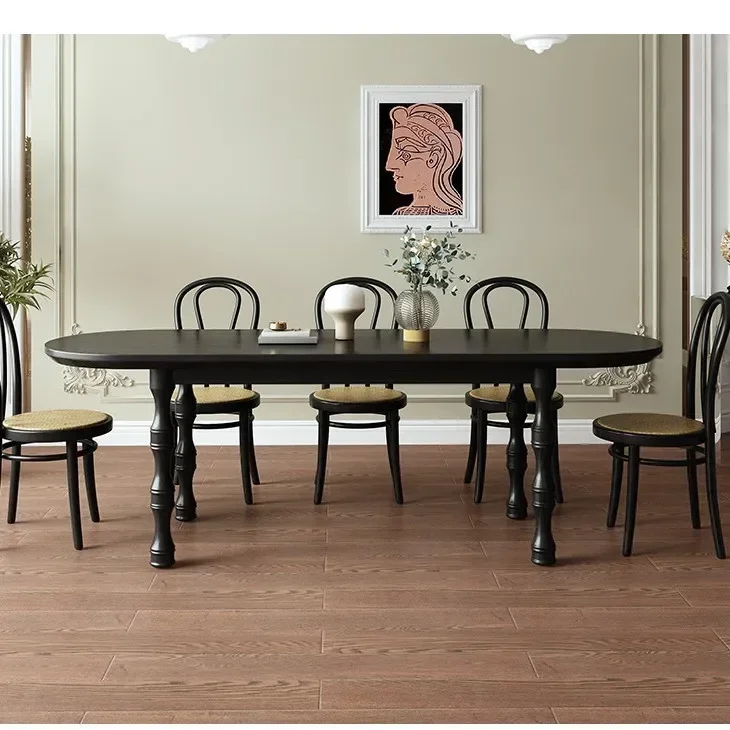 French retro all-solid wood household small apartment semi-circular dining against the wall log light luxury simple dining table