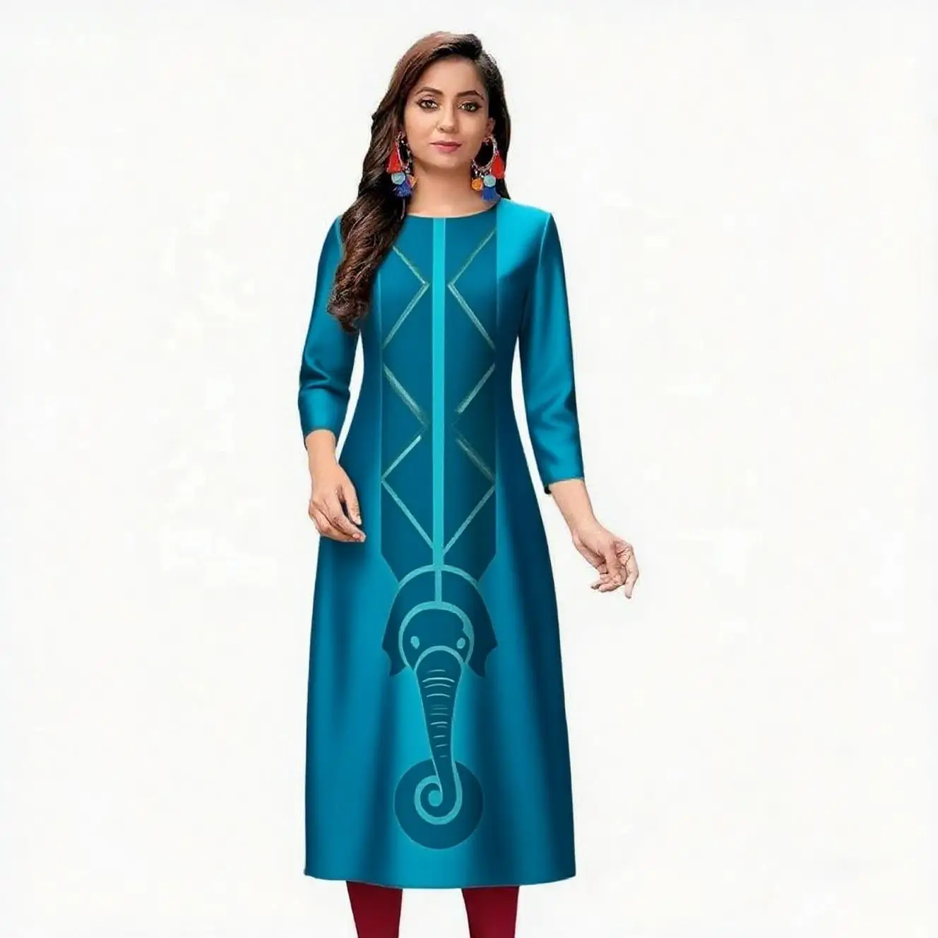 Abito da donna kurt alla moda a maniche lunghe a tubo dritto casual girocollo con motivo elefante2026