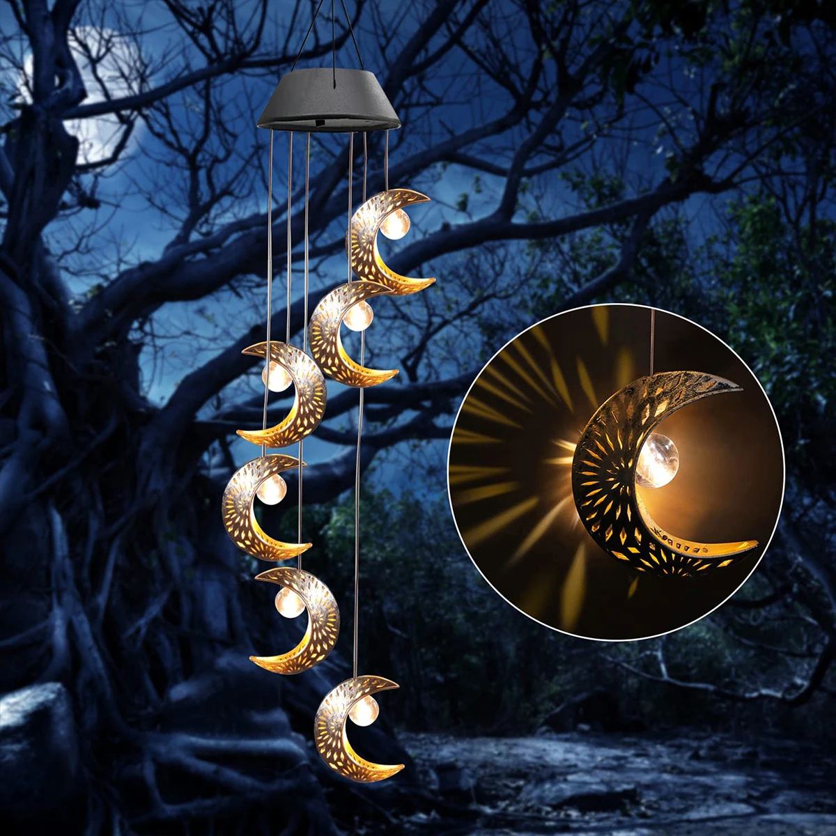 

Moon Wind Chime Solar Light Waterproof Outdoor Solar Garden Light Hanging Sun LED Color Changing Lamp For Yard Home Garden Decor