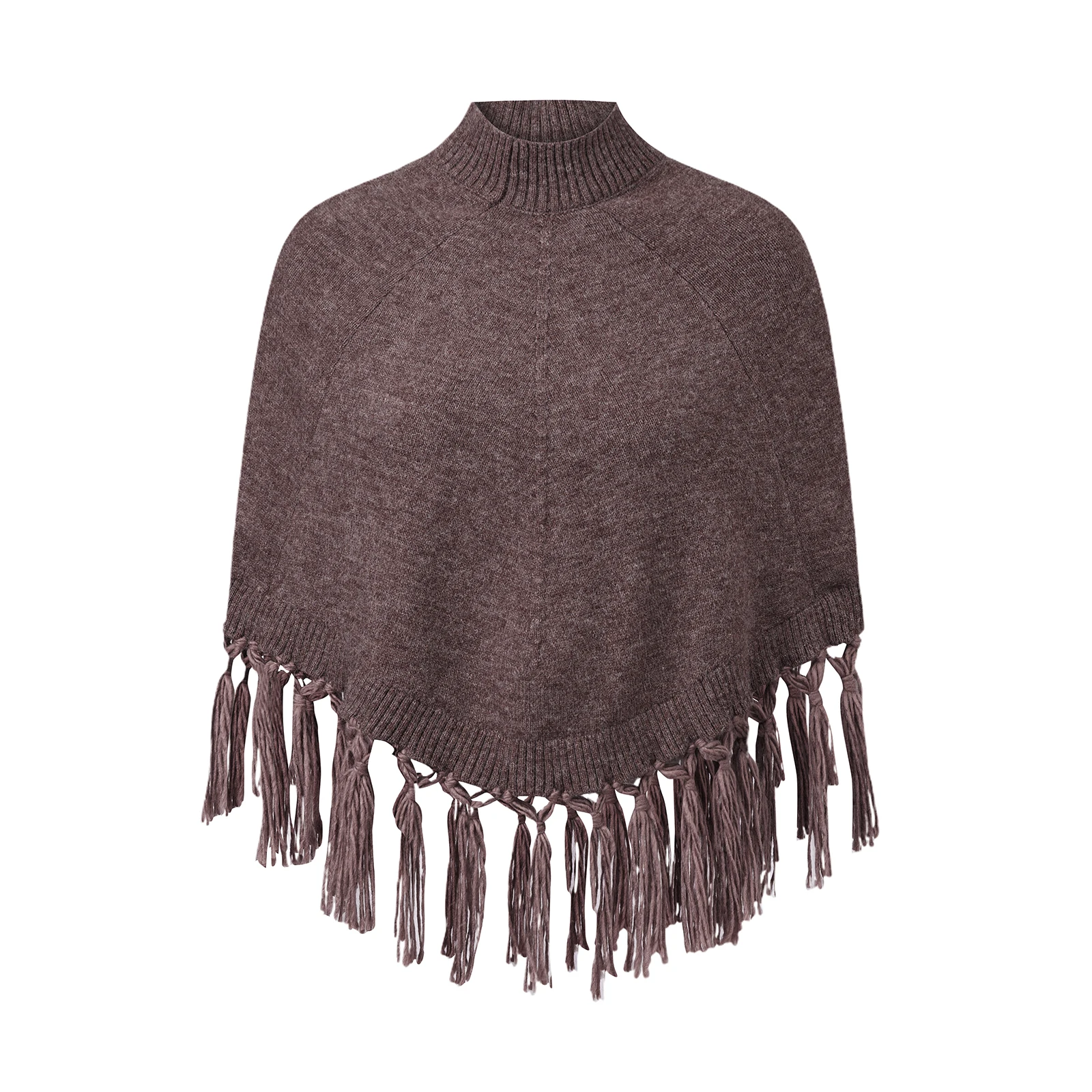 

Женские свитер-пончо с высоким воротом, свободного кроя, однотонные, зимние, с бахромой, накидки и шали