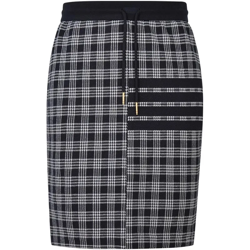 TB THOM Women's Short Skirts Plaid Pattern 4-Bar Striped Business Bag Hip Skirt Fashion Casual High Waist Sports Mini Skirts