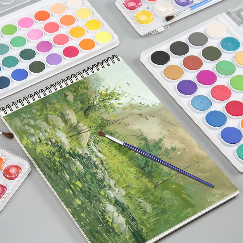 12‑48 Colors Solid Watercolor Paint Set,Portable Pigment Palette Box with Painting Brush,for Artist Beginner Drawing Art Supplie