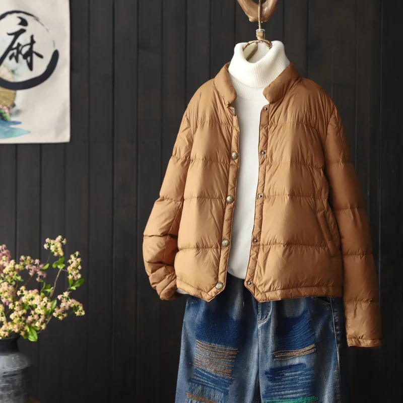 Autumn Winter Ultra Light Thin White Duck Down Coat Women Short Warm Down Parkas Female Single-breasted Bigsize Puffer Jacket