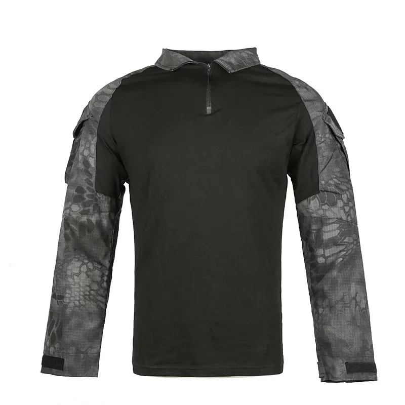 Men's Long Sleeve Combat Shirt 1/4 Zipper Ripstop Cotton Workwear Tops Tactical Shirts Camo Airsoft T Shirts Paintball T Shirts