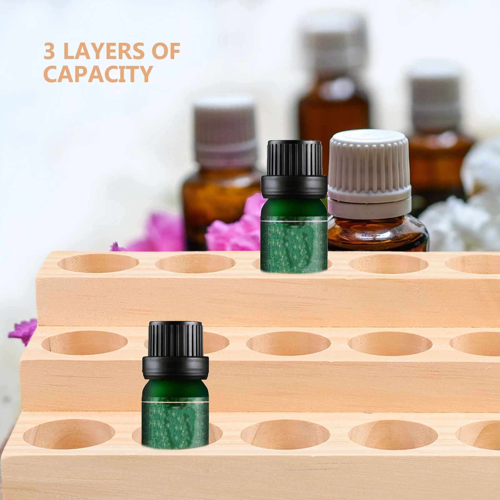 

Bottles Essential Oil Storage Box Oils Holder Organizer Wood Nail Polish Stand Khaki for Small