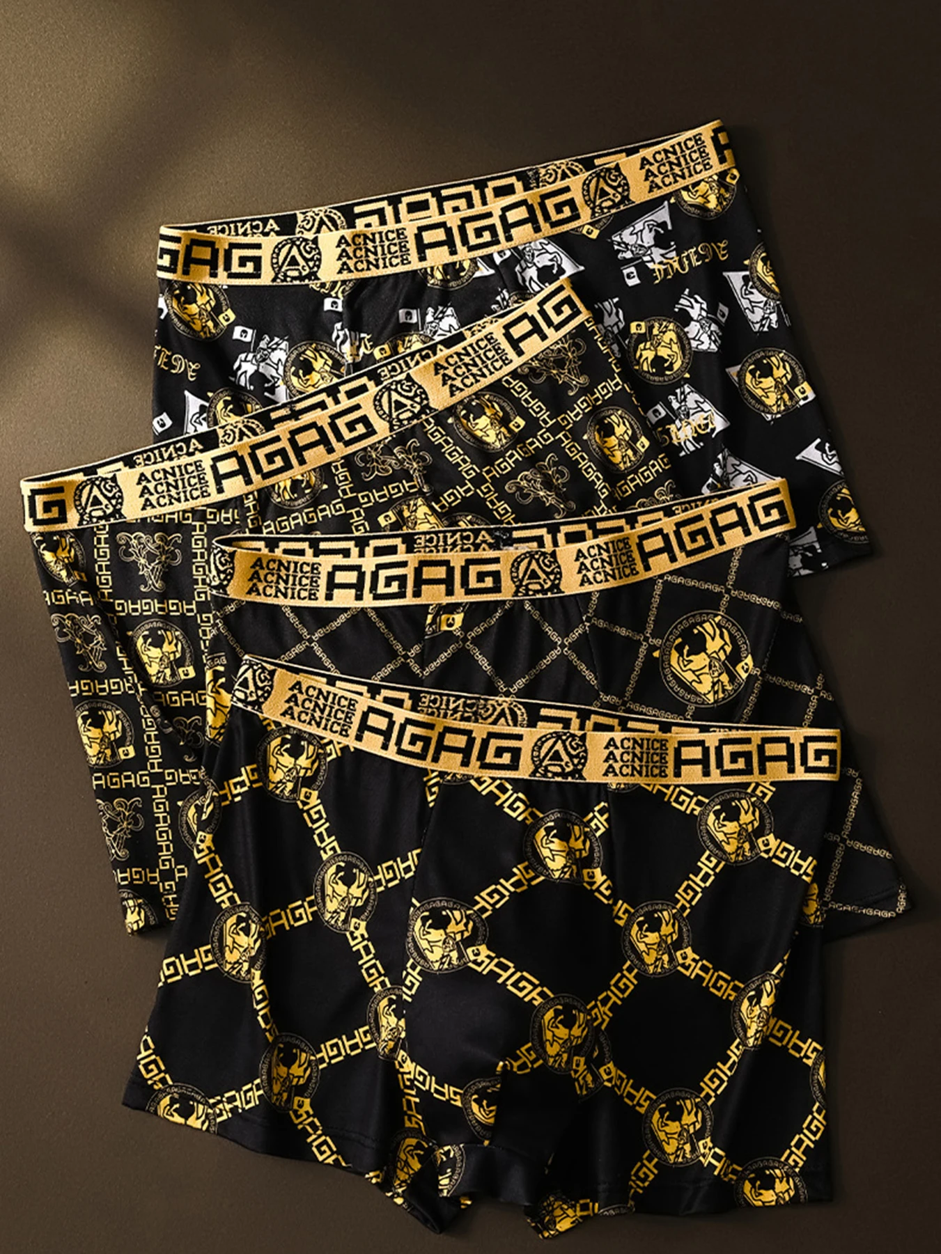 4 Sztuki Modnej Męskiej Bielizny Antybakteryjne Bokserki Męskie Retro Nadruk Miękkie Chłopięce Cienkie Majtki z Płaskimi Nogawkami