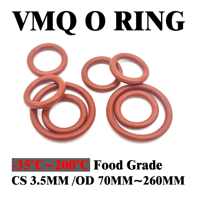 

CS 3,5 мм наружный диаметр 70 мм ~ 260 мм 10 шт. водонепроницаемые/стойкие к высоким температурам прочные красные пищевые уплотнительные кольца для промышленности/кухтен