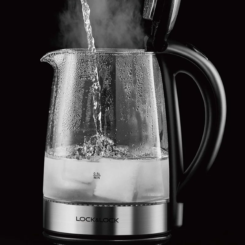 Hervidor de agua eléctrico de 1500W para el hogar, tetera de vidrio de luz azul de 2L, hervidor rápido para oficina, gran capacidad, apagado automático, 220V