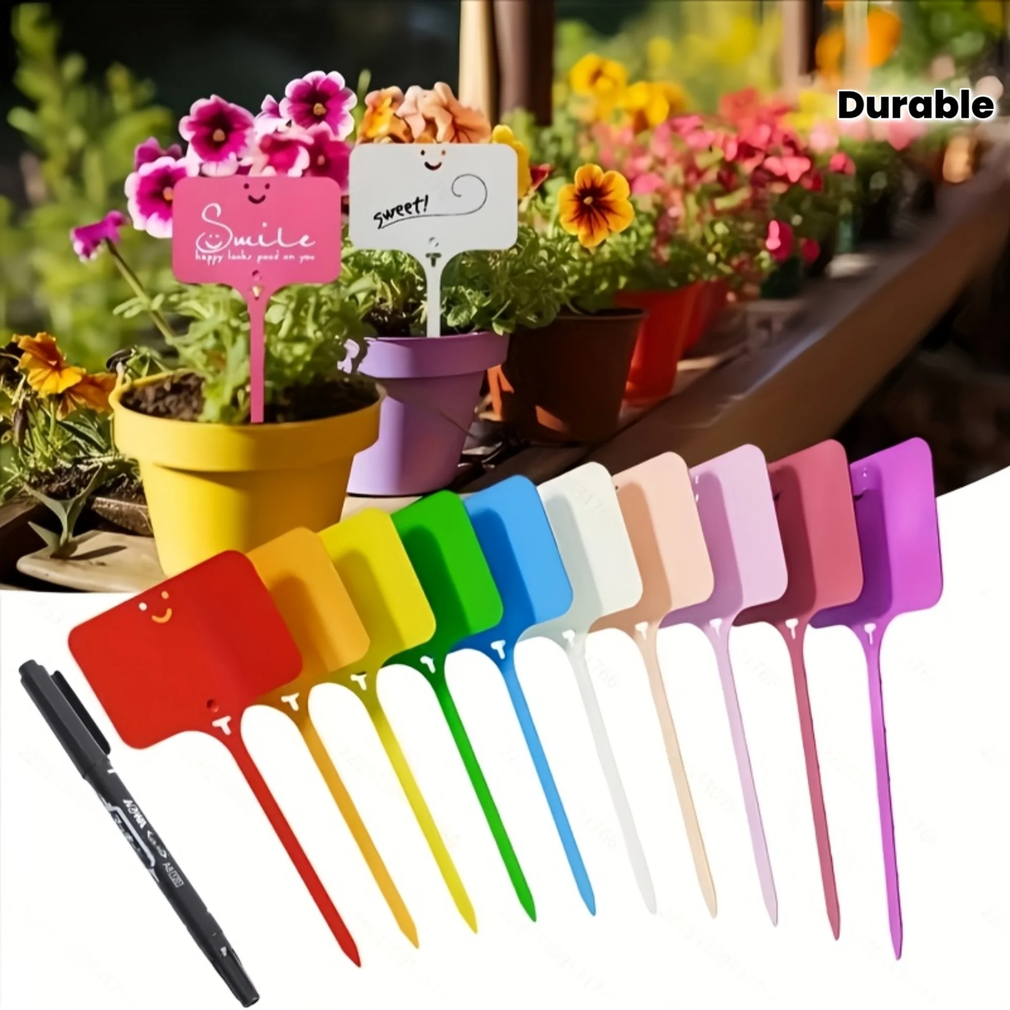 50pcs T-Shaped Waterproof Plant Labels, Random Colors Reusable Plastic Tags for Garden Potted Plants