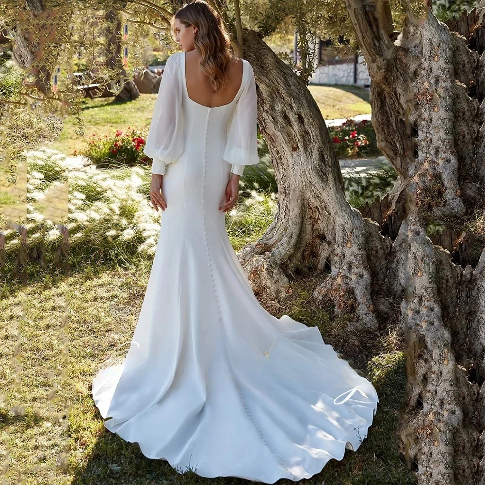 Robe de Mariée Sirène Élégante à Manches sulfpour Femme, Dos aux, Sans Bretelles, Personnalisée, Superbe, 2024