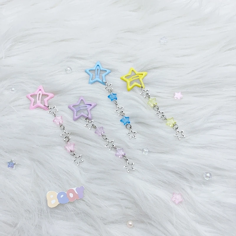 Star Fringe Pendent Hair Clip Hairpin with Decoration Colorful Hair Barrette for Girls Y2k Ornaments Hair Accessory