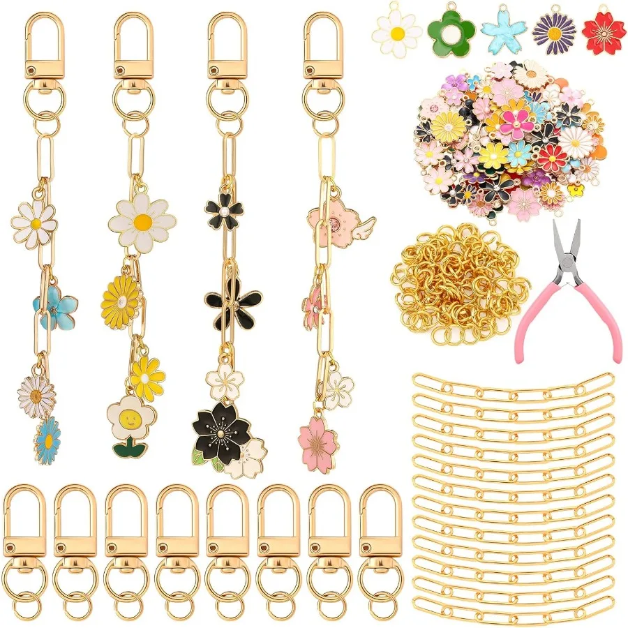 

286 Pieces DIY Keychain Making Kit Charm Jewelry Chain Making Crafts with 120 Charms 20 Keychain Clips 120 Jump Rings 25 Extend