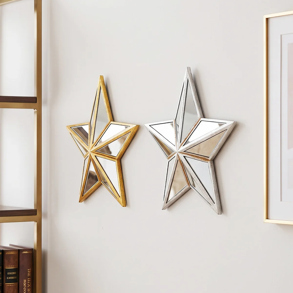 Vintage Five Pointed Star Wall Mirror Gold Silver Inlaid Fragment Mirror Stars Room Decorations Wall Hanging Bohemian Wall Decor