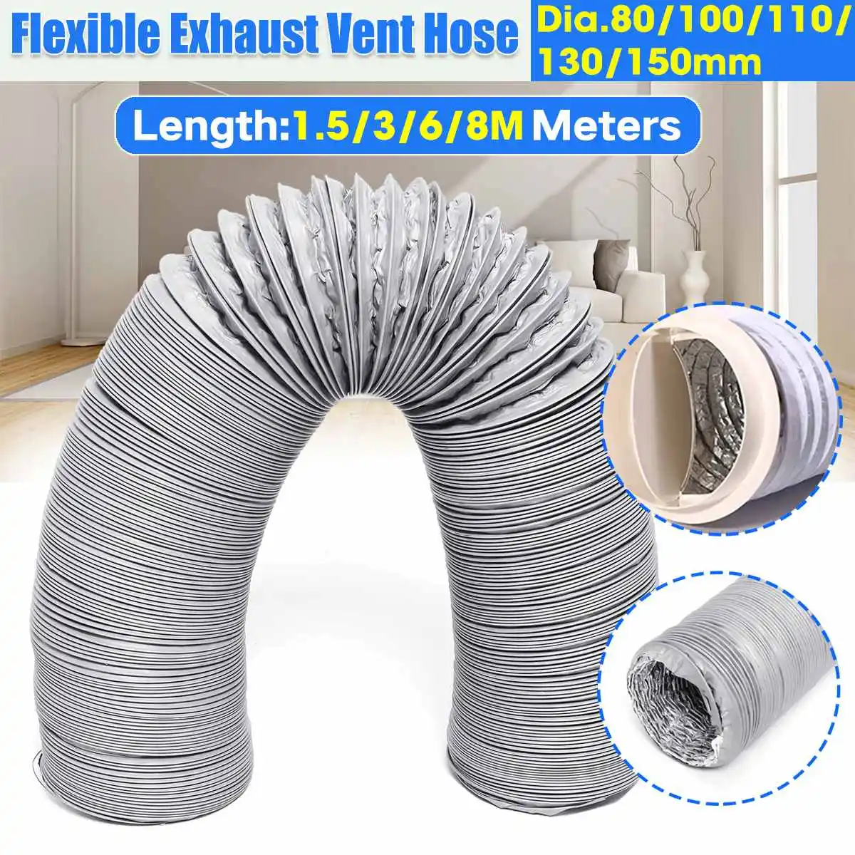 80mm/100mm/110mm/130mm/150mm Tragbare Klimaanlage Auspuff Vent Rohr flexible Klimaanlage Auspuffrohr Vent Schlauch Outlet