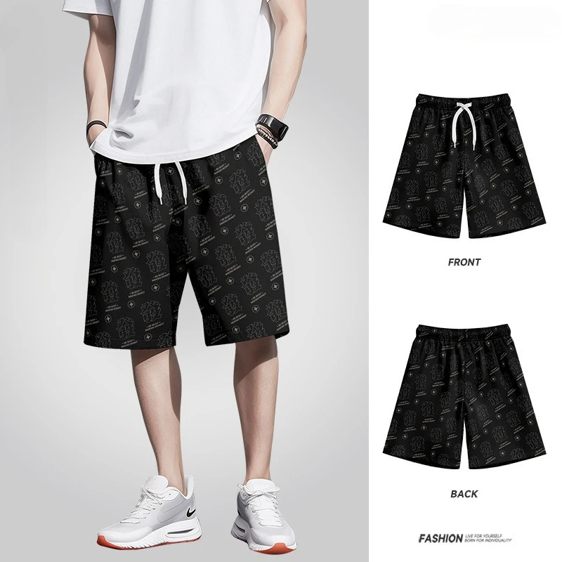 Trendy Urban Style Streetwear Shorts, Fully Printed Chinese Characters Design Men's Fashion Sweatpants Gym Shorts