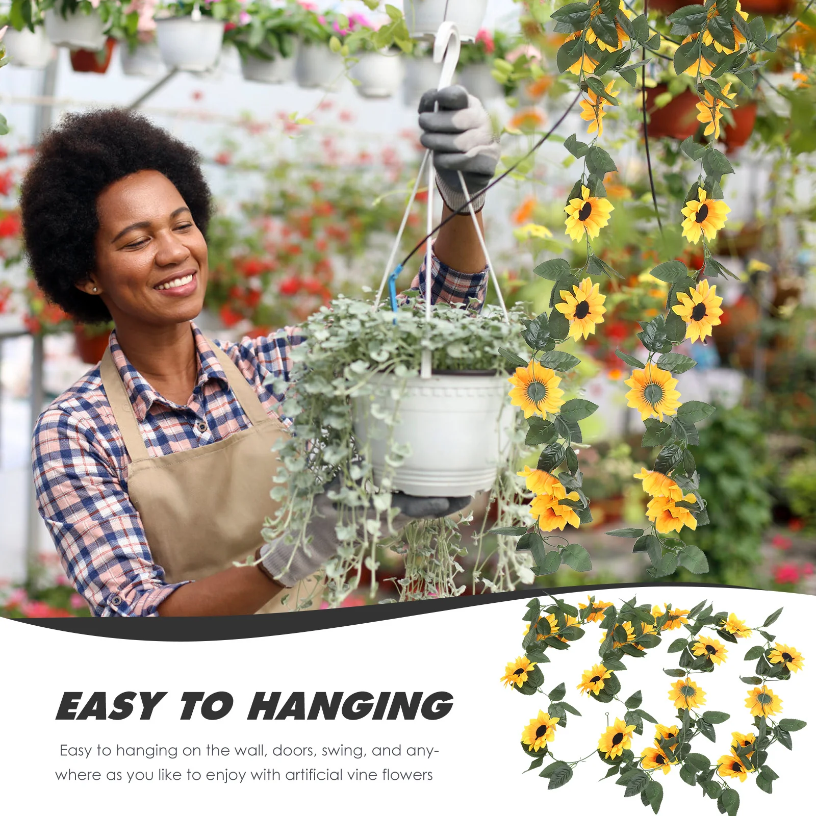 

2Pcs Fake Sunflower Vine Artificial Green Leaves Rattan Wedding Party Home Decor Hanging Fake Sunflower Vine Artificial Flower