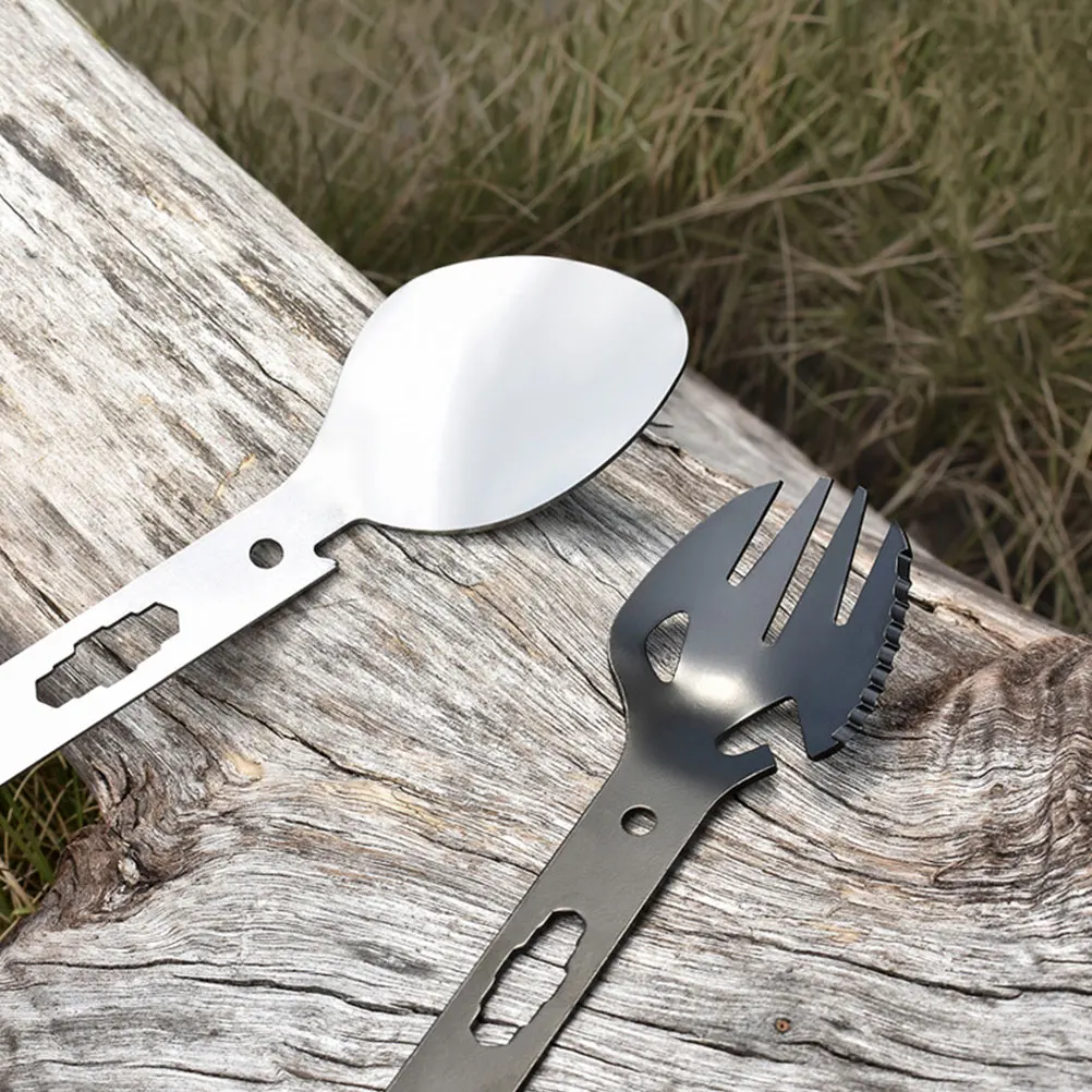 

2Pcs Portable Stainless Steel Spork Bottle Opener Multifunctional Outdoor Cutlery for Camping Hiking Picnic Travel Lightweight