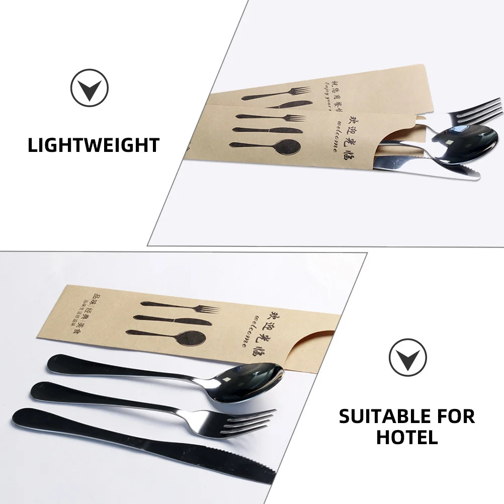 

100pcs Kraft Paper Cutlery Bag Durable Tableware Holder For Wedding Party Restaurant Banquet Disposable Utensil Cover Household