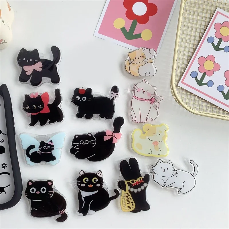 

Корейский милый черный кот Griptok кронштейн для iPhone 16, 15, Samsung, имитация еды, универсальные аксессуары для телефонов, держатель для телефона, ручка Tok