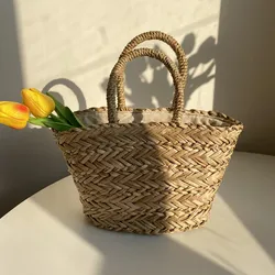 Boho Woven Basket Bag Straw Bags for Women Handbags Bohemia Rattan Beach Bag Small Shopper Purses Summer Shoulder Bag Tote Chic