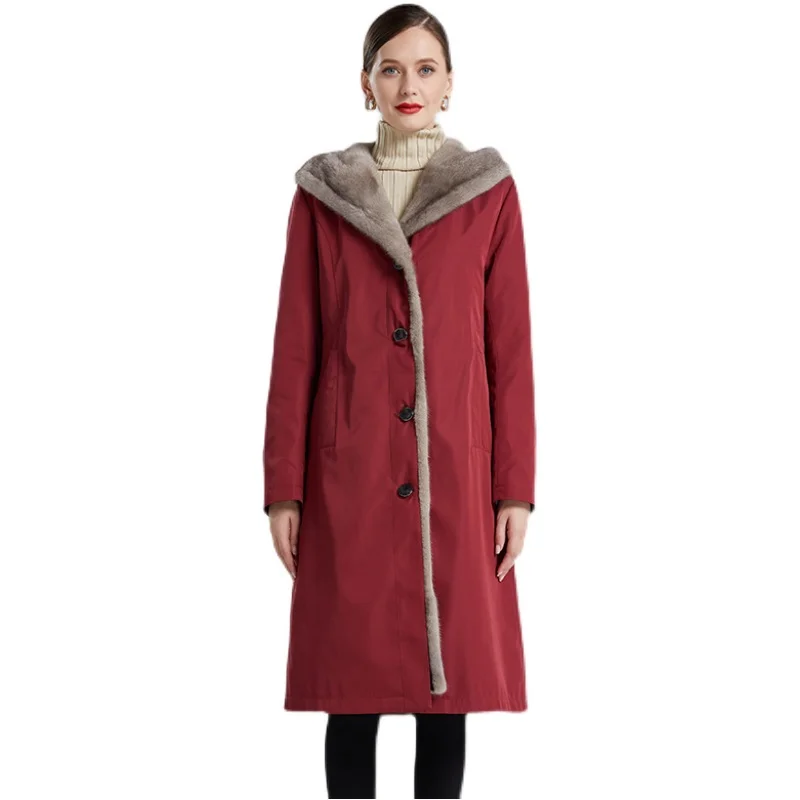 Nouveau manteau de fourrure de vison pour femmes, Long sous le genou, Parka Imitation, pardessus Marten