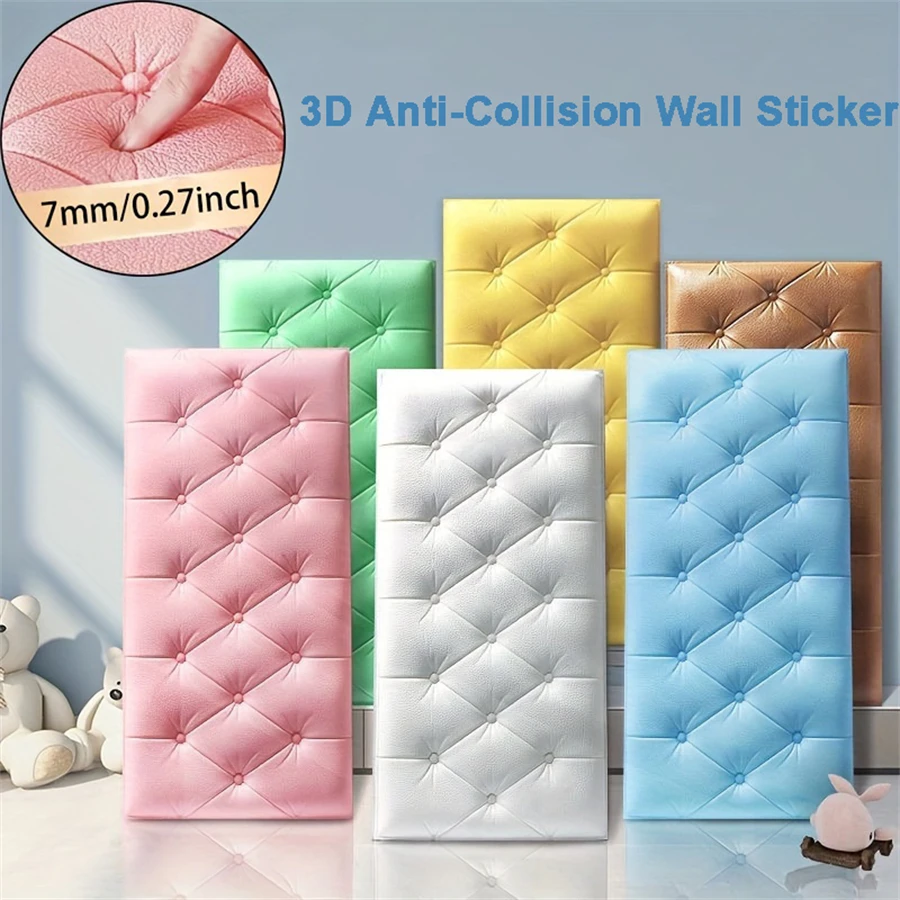 3D Wall Stickers Wallpaper Self-adhesive Thicken Tatami Anti-collision Wall Mat Pad Kids Bedroom Living Room Soft Foam Cushion