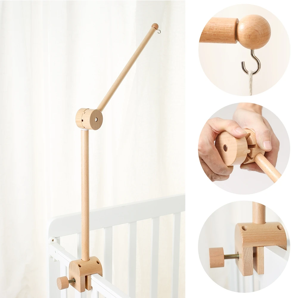 Baby Bed Bell Bracket Wooden Mobile Crib Bracket Rattle Toy 0-12 Months Toys Newborn Wooden Bed Bell Toys Holder Arm Bracket