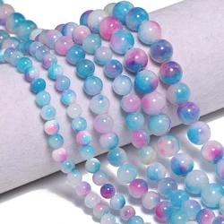 Natural Blue White Color Jade Stone Beads Round Smooth Charms Beads for Jewelry Making Handmade DIY Pendant Bracelet 6/8/10mm