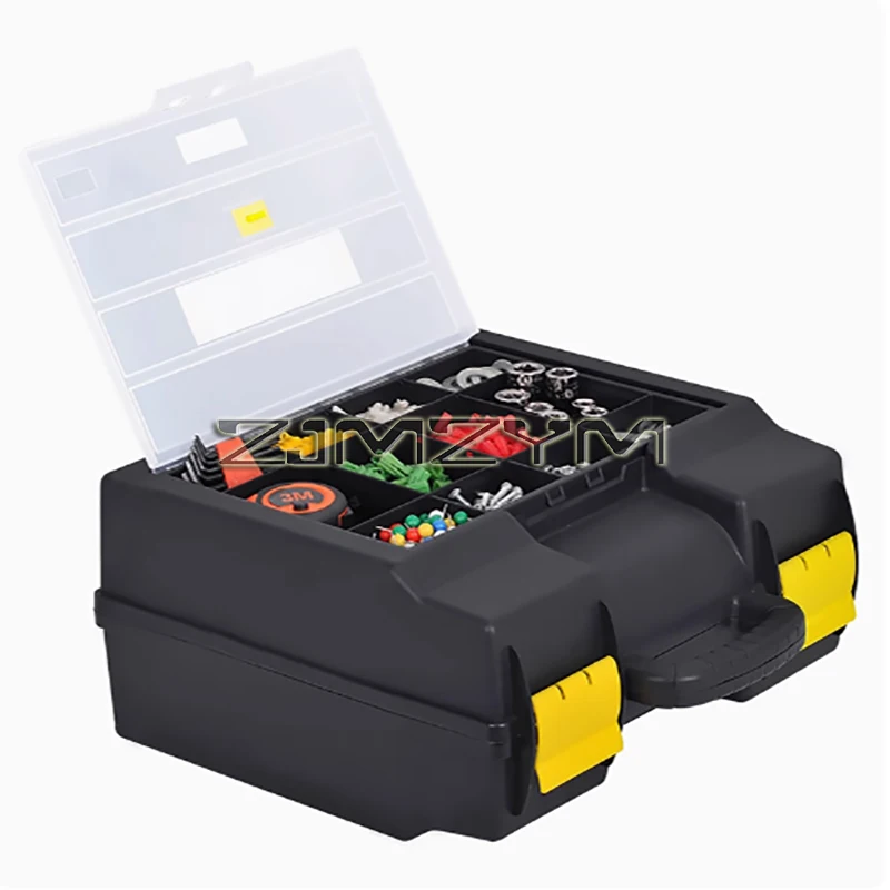 Portable Double-layere Parts Storage Box Large Capacity Toolbox Multi-grid Hardware Tool Storage Case Plastic Toolbox